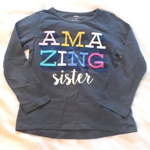 Carters Girls Grey Size 5 Shirt "Amazing Sister"